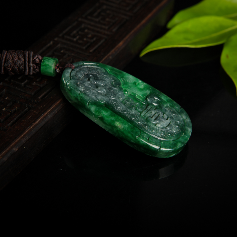 深绿翡翠龙凤呈祥吊坠-红掌柜