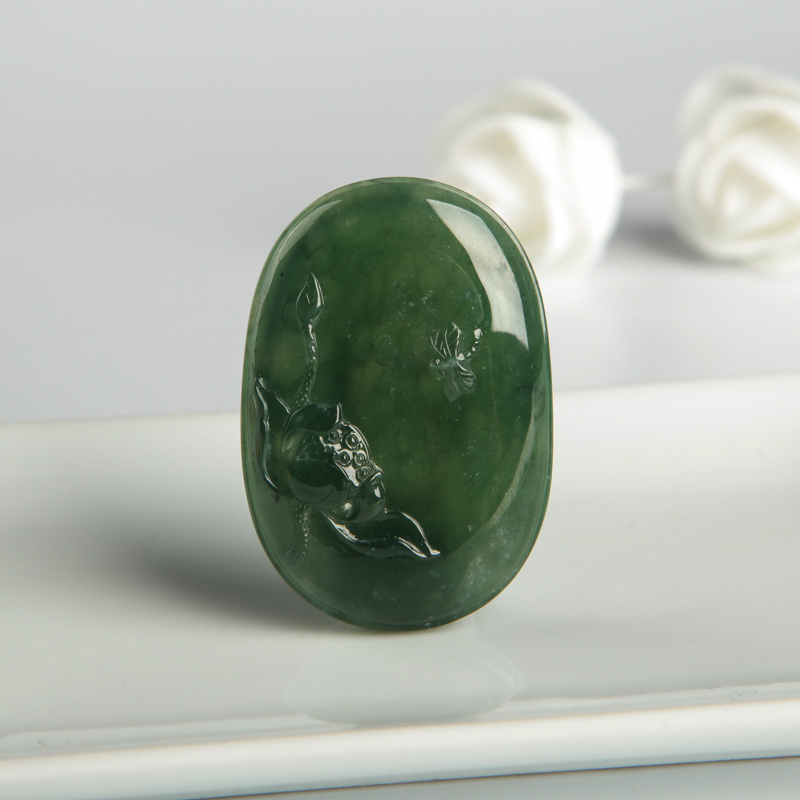 糯种深绿翡翠一品清廉吊坠-红掌柜