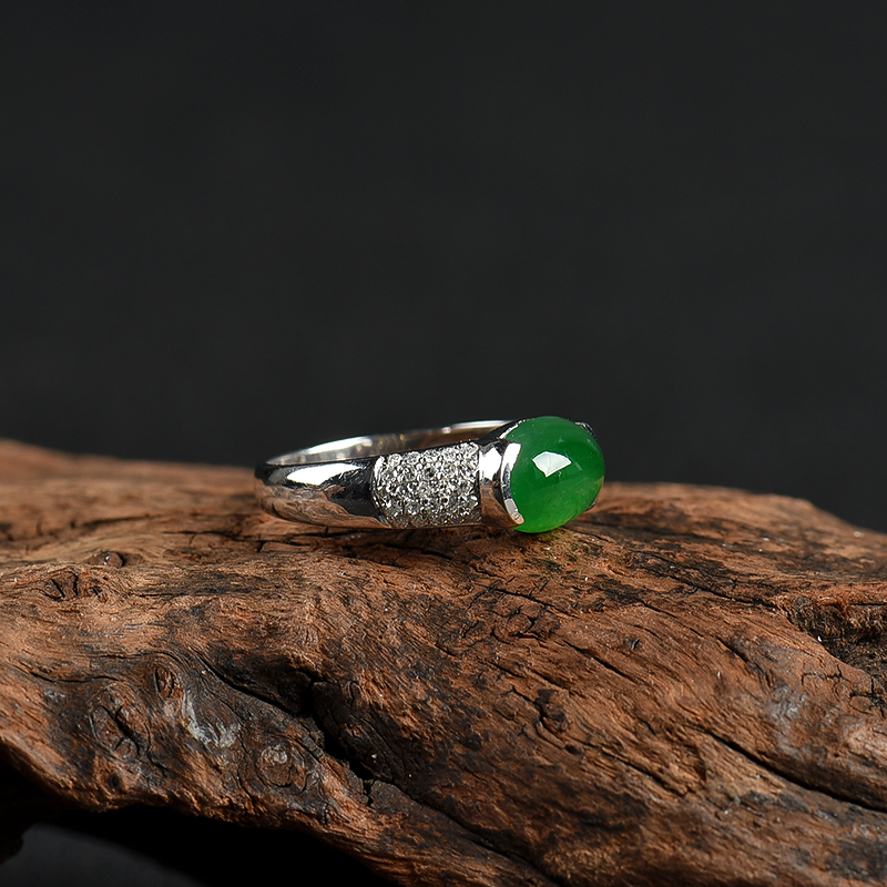 糯种翠绿翡翠戒指-红掌柜