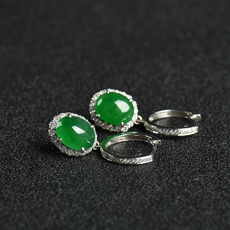 糯种翠绿翡翠耳坠-红掌柜