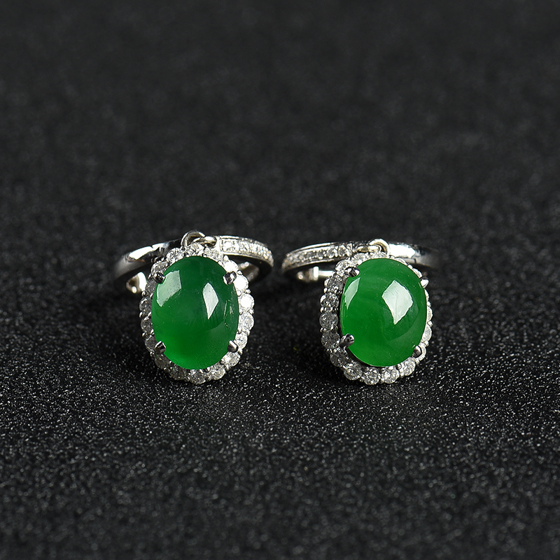 18K天然糯种翠绿翡翠耳坠-红掌柜