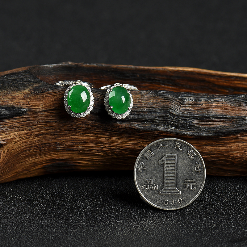 缅甸翠绿翡翠耳坠-红掌柜