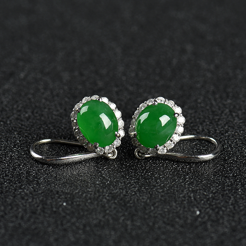 天然糯种翠绿翡翠耳坠-红掌柜