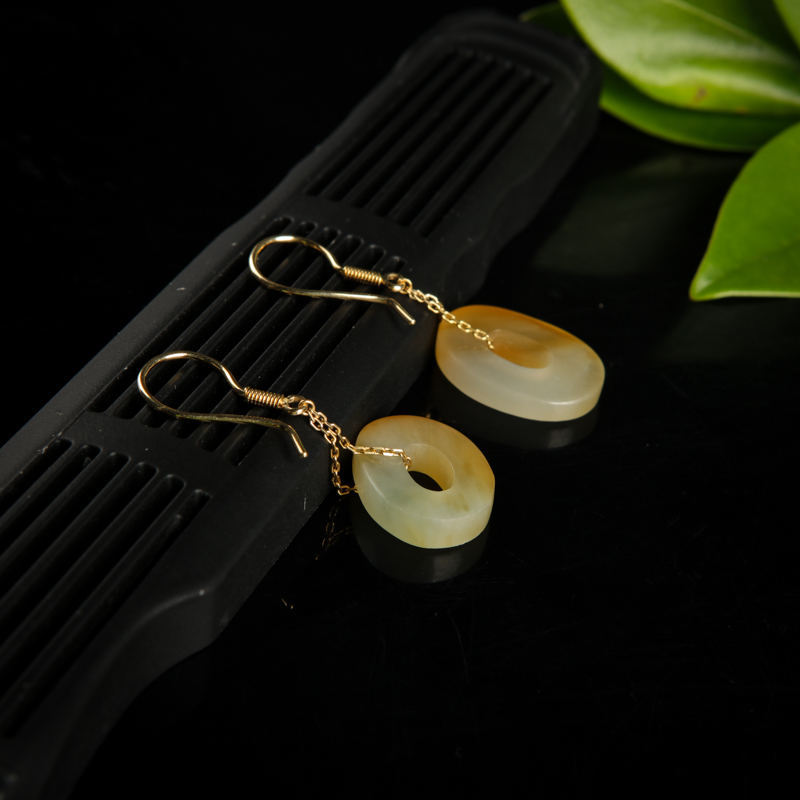 18K天然糯种黄翡耳坠-红掌柜