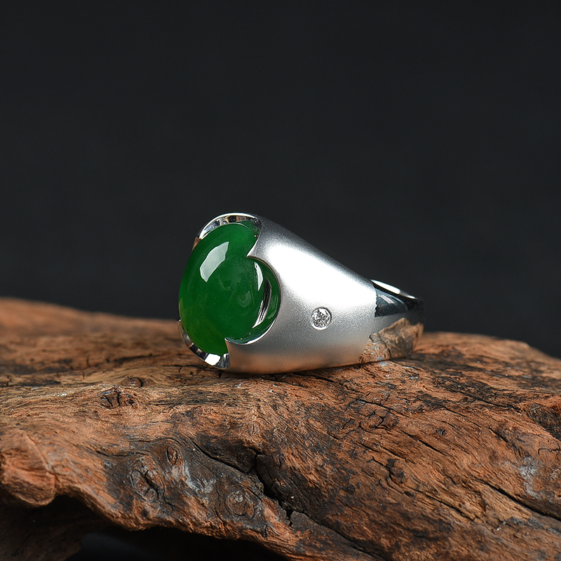 18k翠绿翡翠戒指-红掌柜