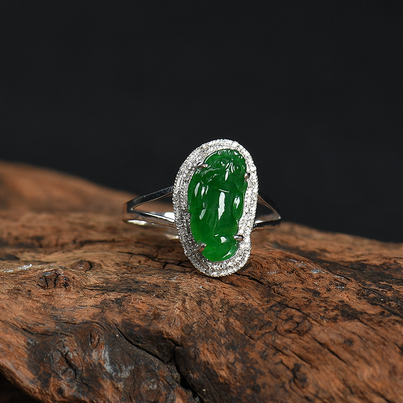 18k糯种翠绿翡翠貔貅戒指-红掌柜