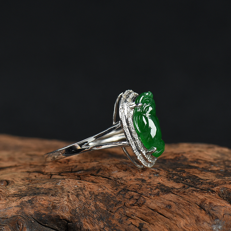 糯种翠绿翡翠貔貅戒指-红掌柜