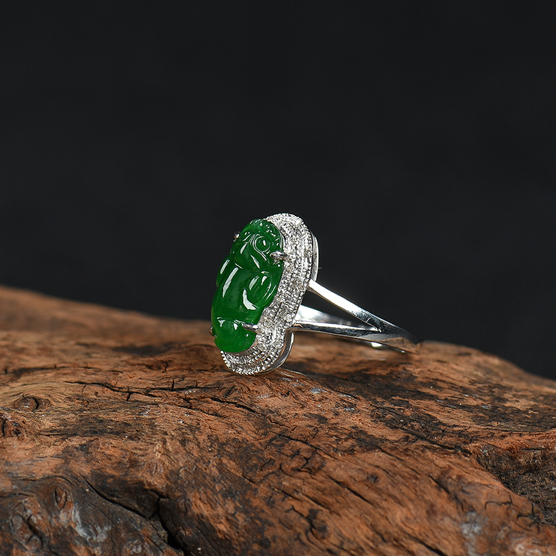 翠绿翡翠貔貅戒指-红掌柜