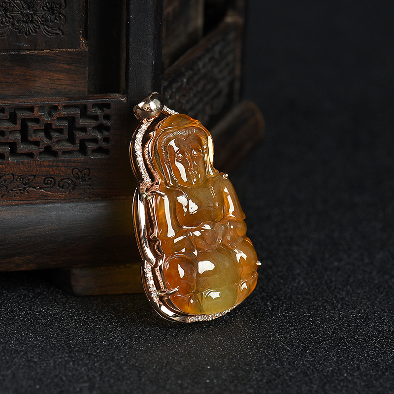 冰种黄翡观音吊坠-红掌柜