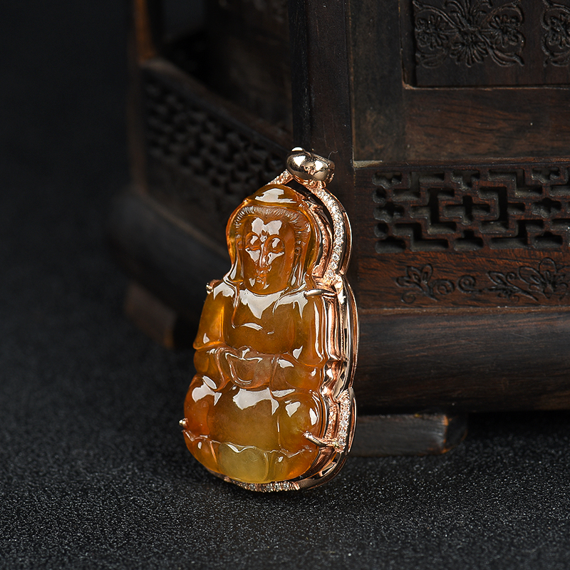 18k黄翡观音吊坠-红掌柜