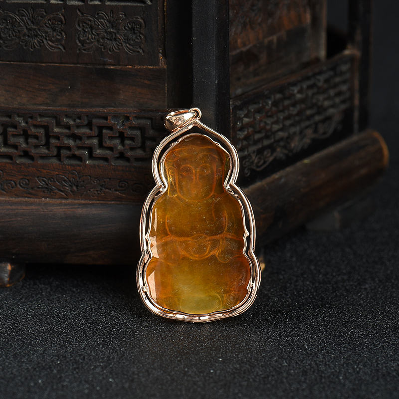 18k冰种黄翡吊坠-红掌柜