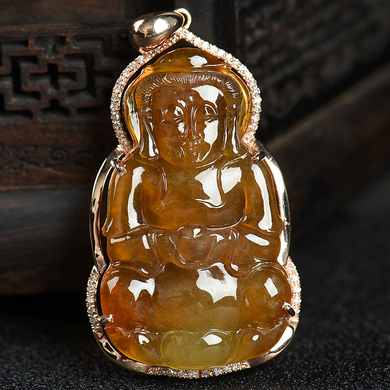 天然黄翡观音吊坠-红掌柜