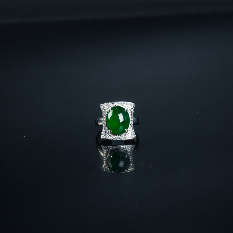 18k糯种翠绿翡翠戒指-红掌柜