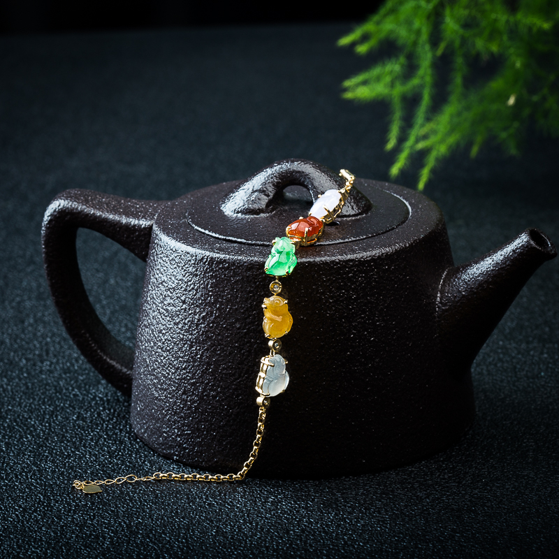 18K糯冰种翡翠玉兔手链-红掌柜