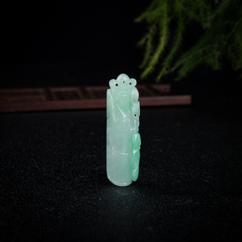 糯冰种飘翠翡翠节节高升吊坠-红掌柜