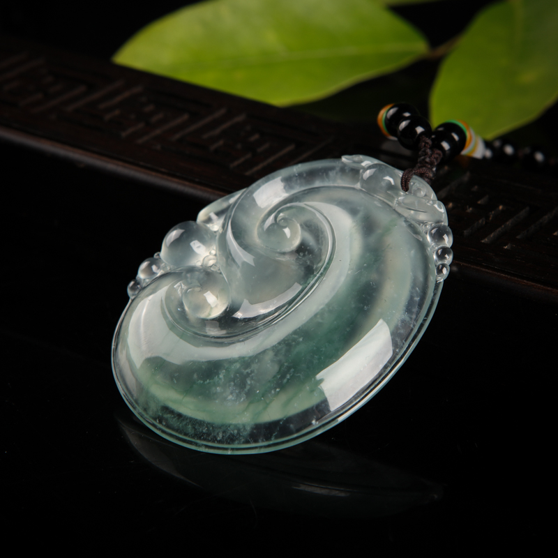 缅甸冰种飘花翡翠如意吊坠-红掌柜