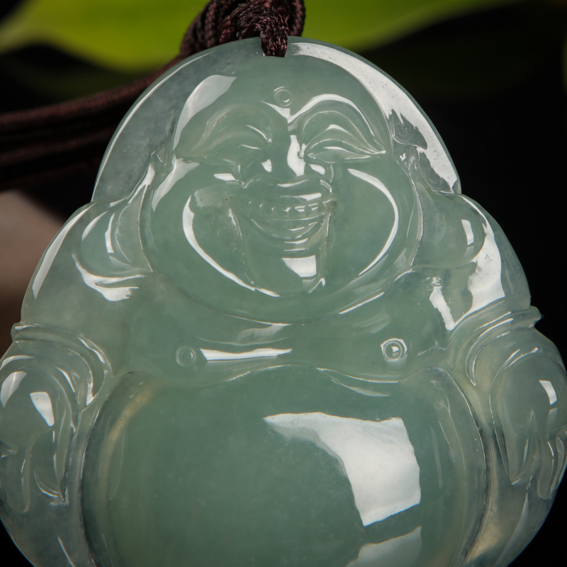 缅甸天然糯种深绿翡翠吊坠-红掌柜