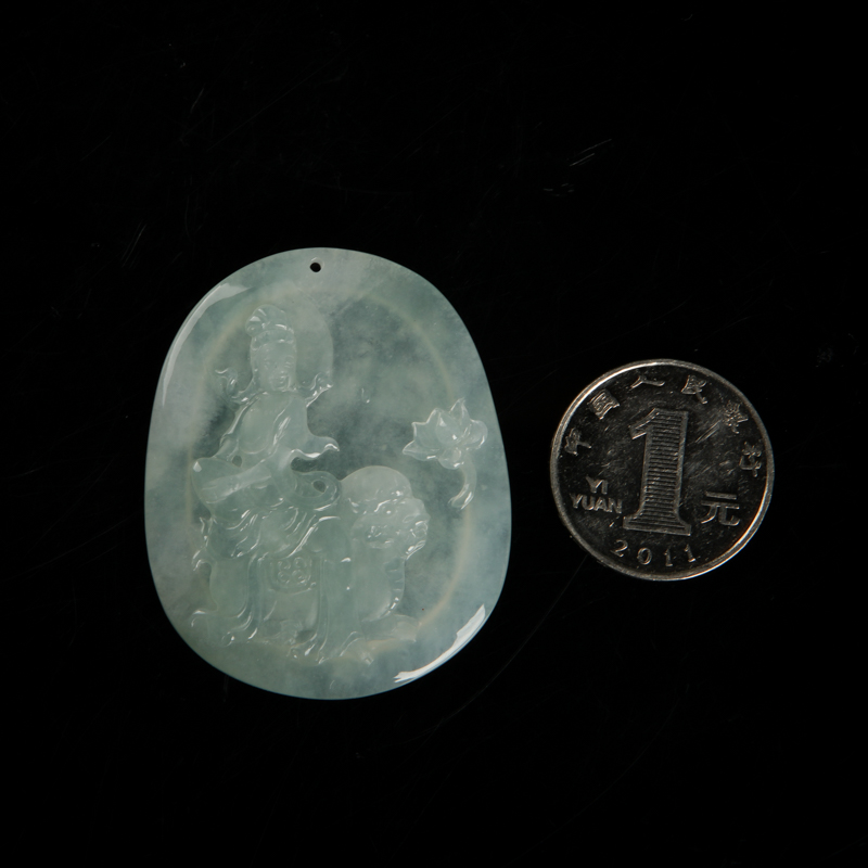 糯冰种浅绿翡翠文殊菩萨吊坠-红掌柜