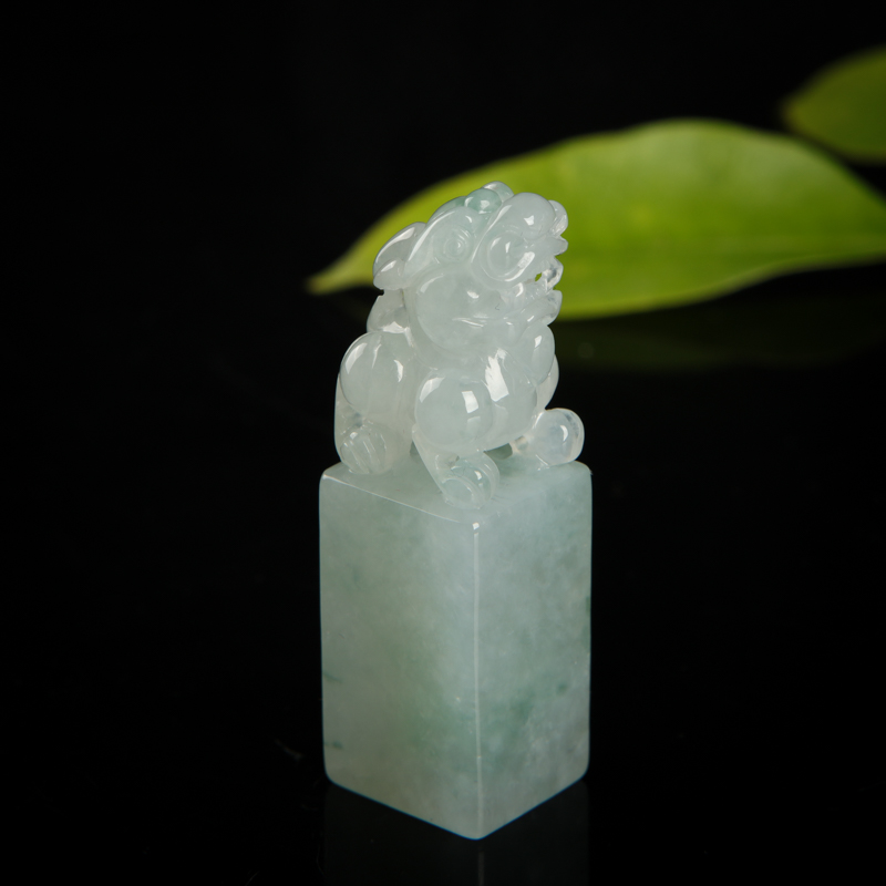 缅甸天然糯种飘花翡翠貔貅印章-红掌柜