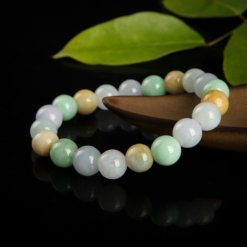 缅甸糯种翡翠单圈手串-红掌柜