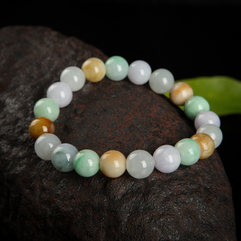 缅甸天然糯种翡翠单圈手串-红掌柜