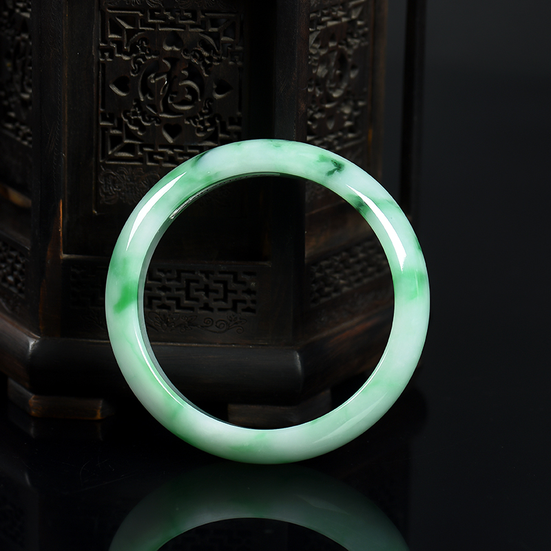 缅甸天然糯种飘翠翡翠手镯-红掌柜