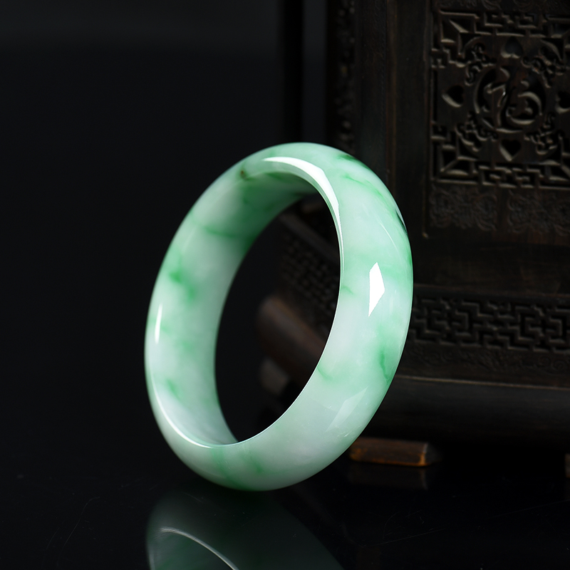 缅甸糯种飘翠翡翠手镯-红掌柜