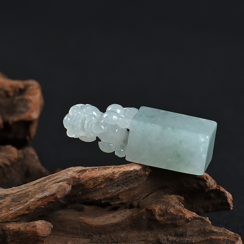 缅甸天然飘花翡翠貔貅印章-红掌柜