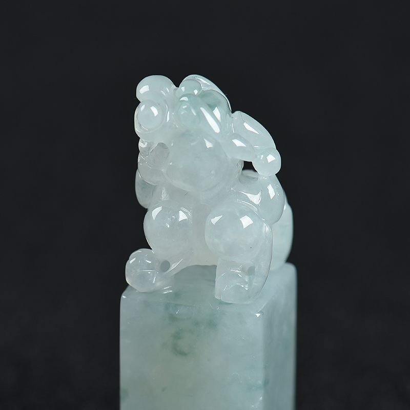缅甸天然糯种翡翠貔貅印章-红掌柜