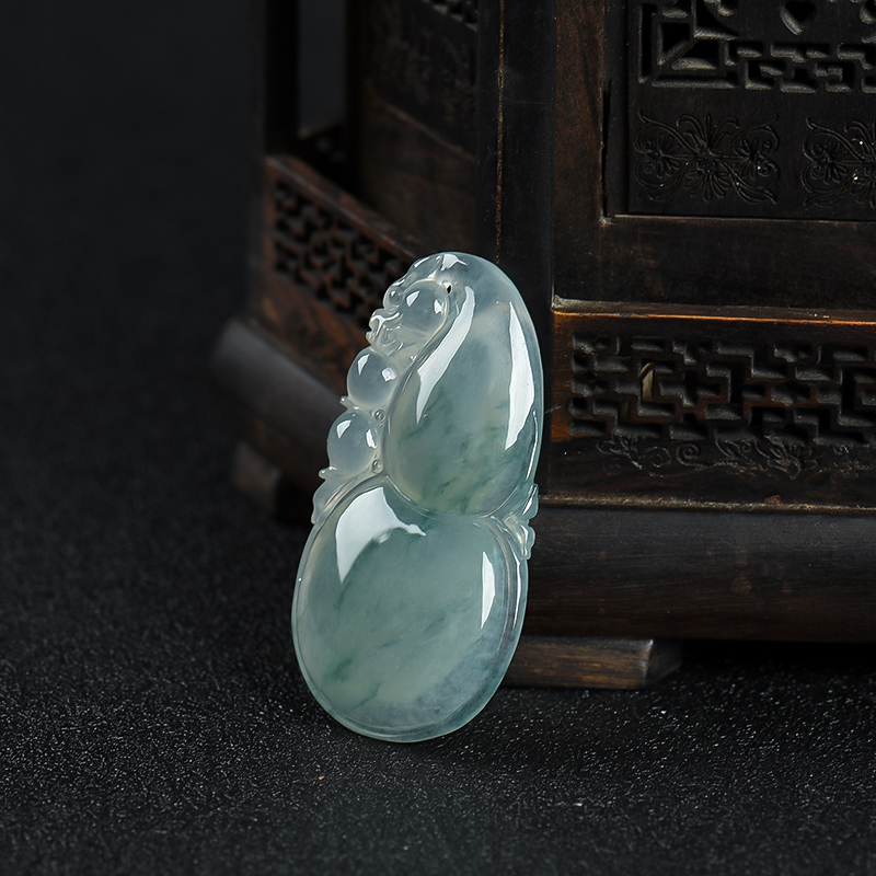 缅甸糯冰种飘花翡翠福禄吊坠-红掌柜