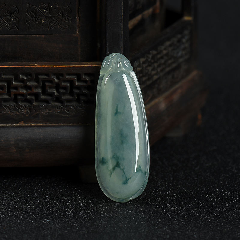 缅甸天然糯种飘花翡翠福瓜吊坠-红掌柜
