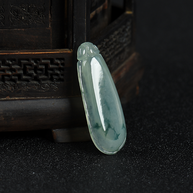 天然糯种飘花翡翠福瓜吊坠-红掌柜