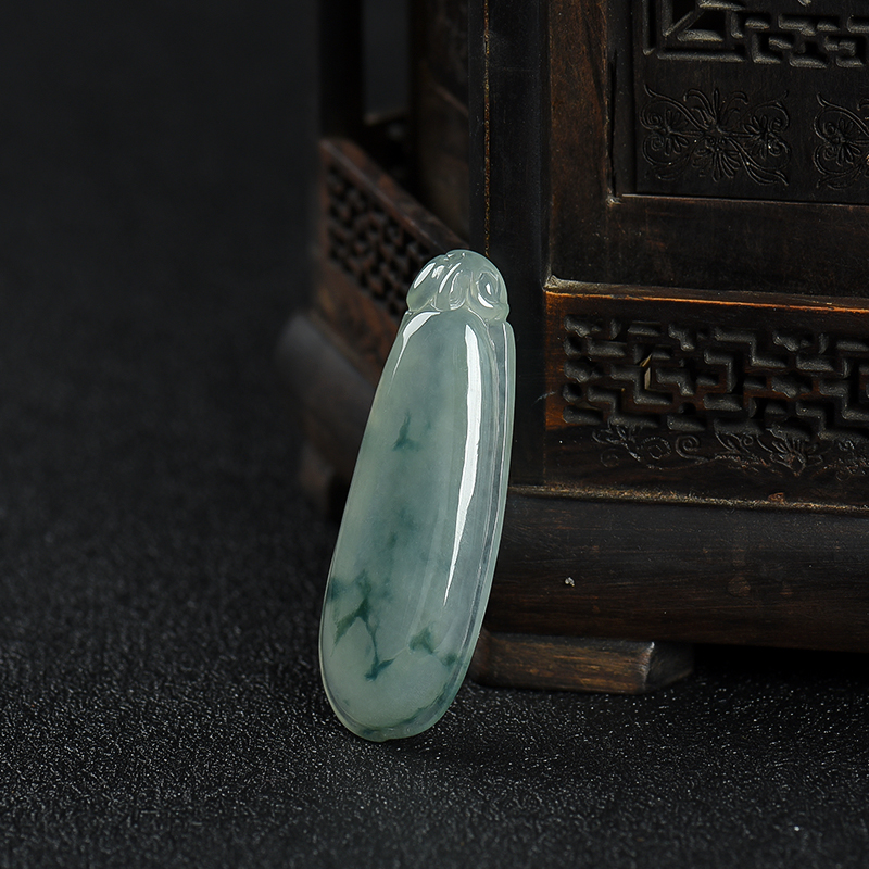 缅甸糯种飘花翡翠福瓜吊坠-红掌柜