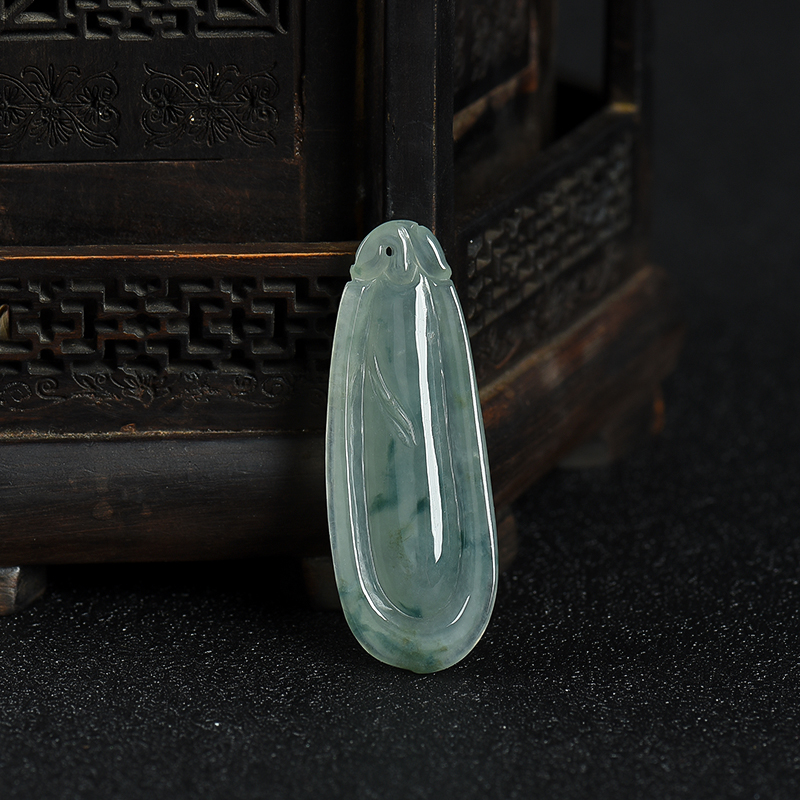 缅甸天然飘花翡翠福瓜吊坠-红掌柜