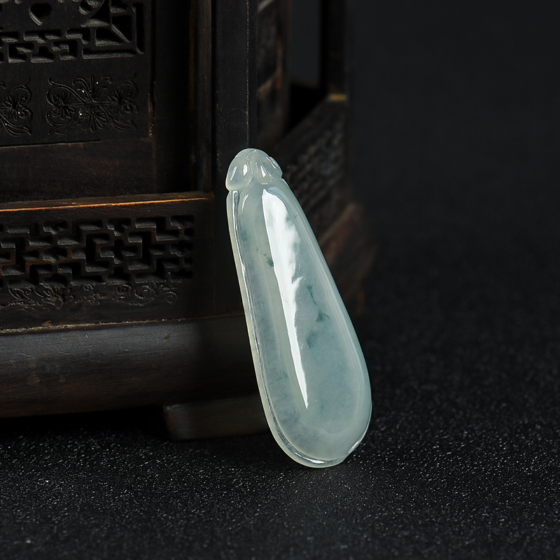 天然糯种飘花翡翠福瓜吊坠-红掌柜