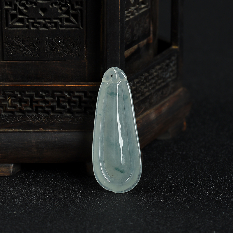 缅甸天然飘花翡翠福瓜吊坠-红掌柜