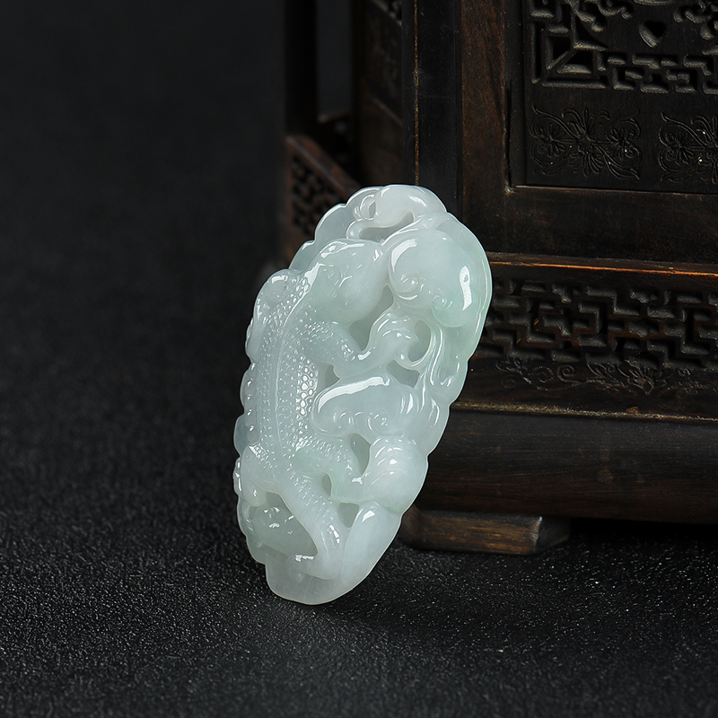 缅甸糯种翡翠必得幸福吊坠-红掌柜