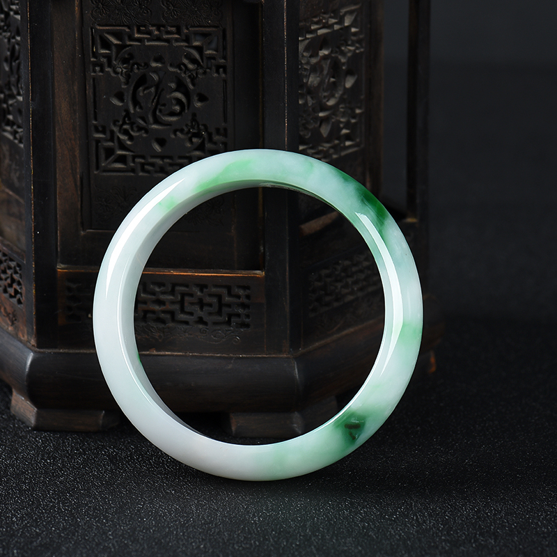 缅甸天然豆种飘翠翡翠手镯-红掌柜