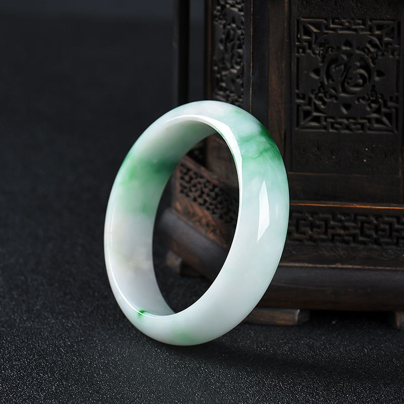 缅甸豆种飘翠翡翠手镯-红掌柜