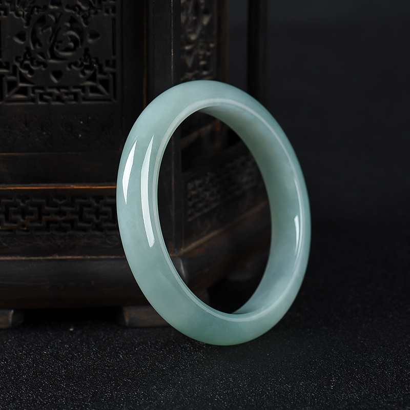 天然糯种灰绿翡翠手镯-红掌柜