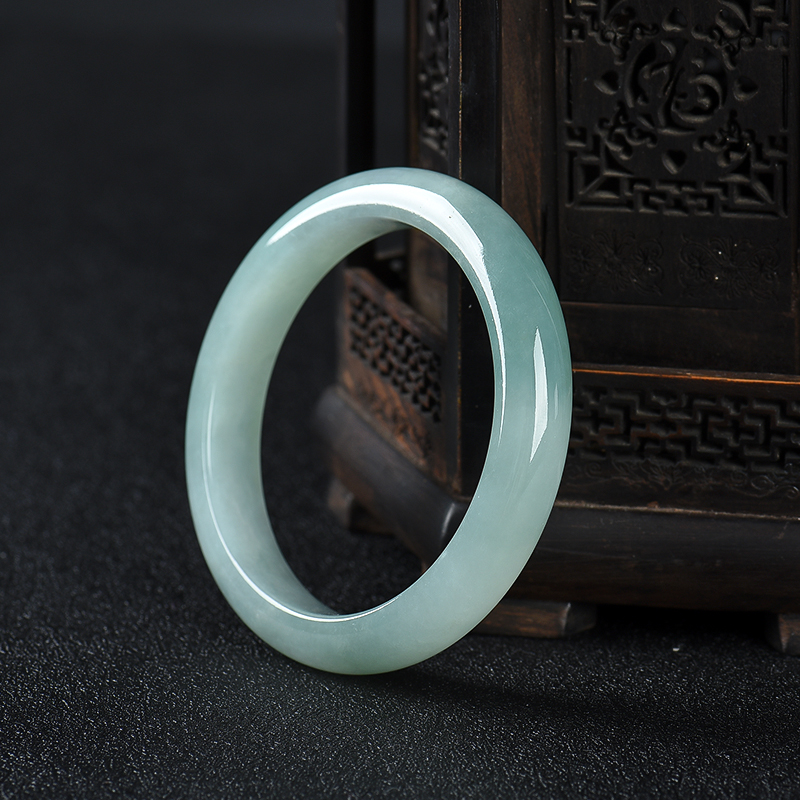 缅甸糯种灰绿翡翠手镯-红掌柜