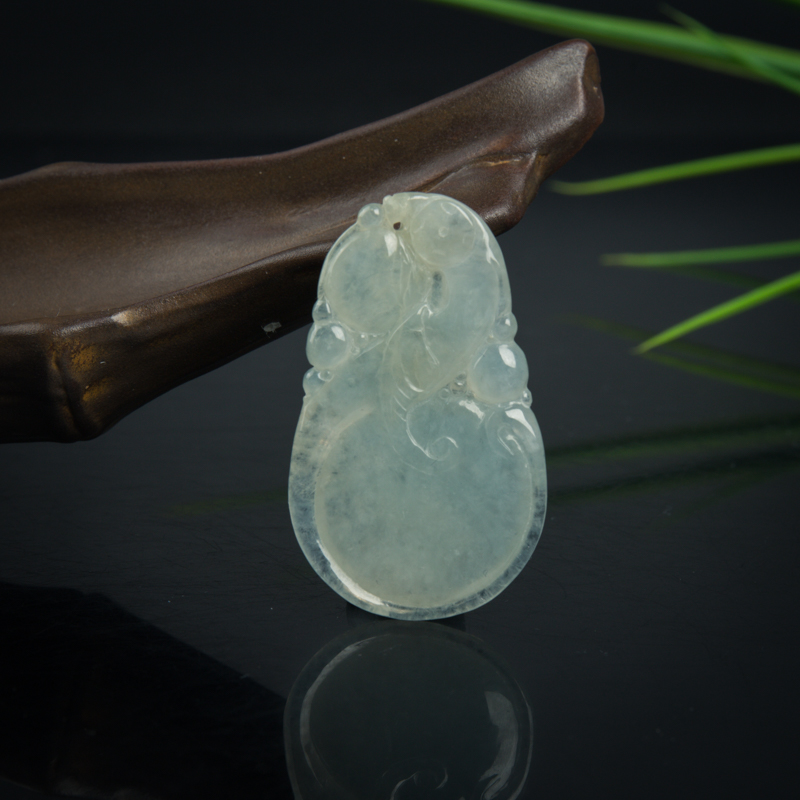 糯冰种天然翡翠福寿吊坠-红掌柜