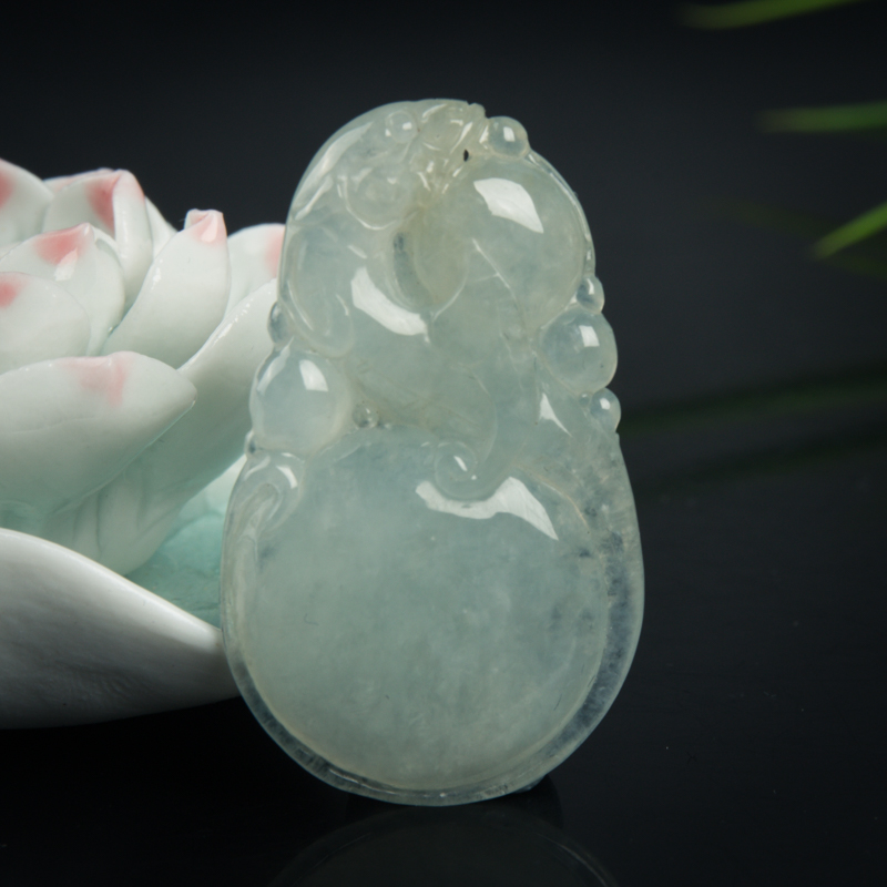 缅甸糯冰种翡翠福寿吊坠-红掌柜