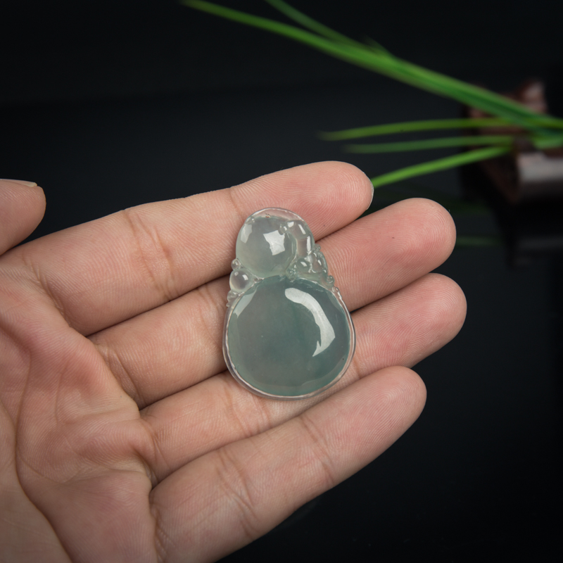 天然糯冰种飘花翡翠福禄寿吊坠-红掌柜