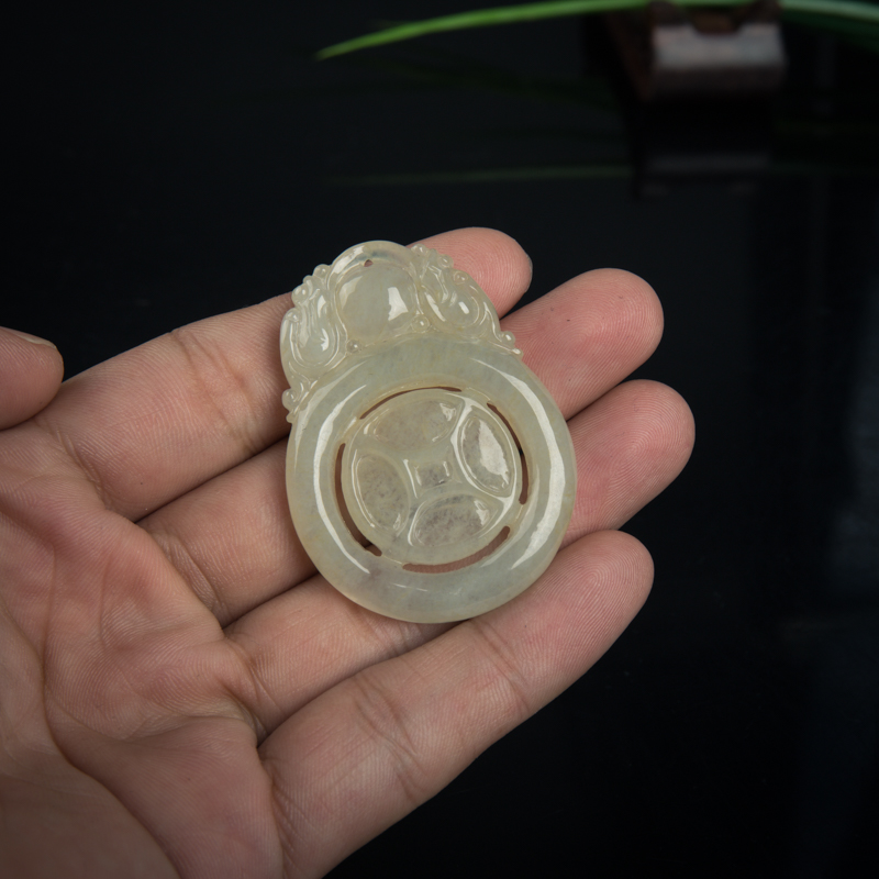 天然糯冰种翡翠福禄寿吊坠-红掌柜