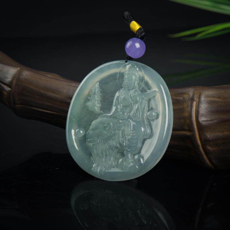 天然灰绿翡翠文殊吊坠-红掌柜
