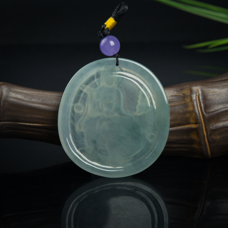 糯冰种天然灰绿翡翠文殊吊坠-红掌柜