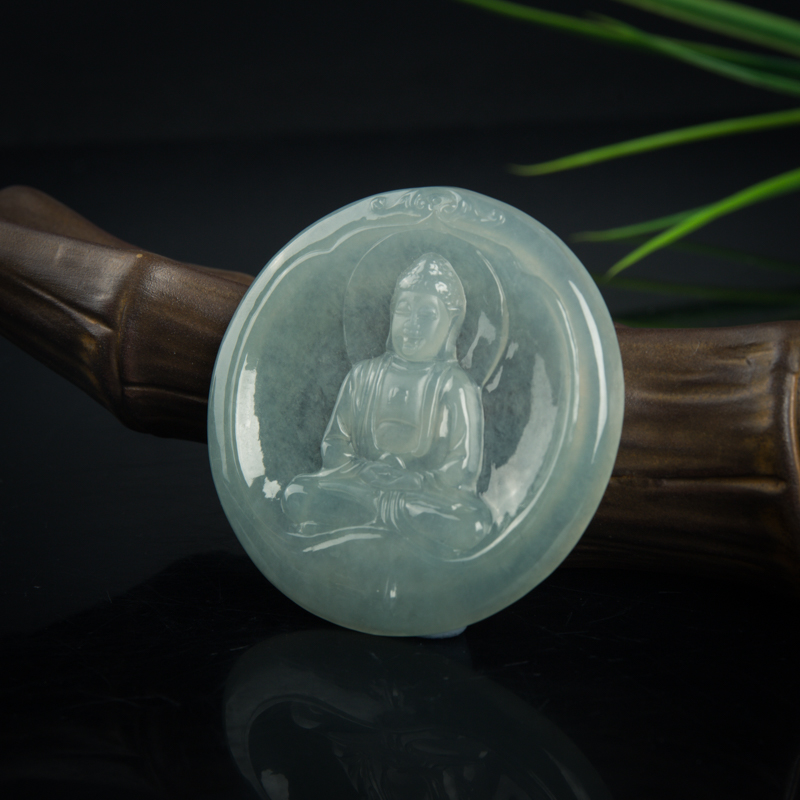 缅甸天然灰绿翡翠大日如来吊坠-红掌柜