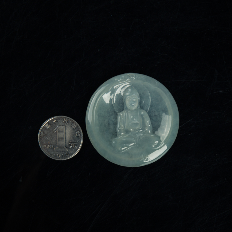 糯冰种灰绿翡翠大日如来吊坠-红掌柜