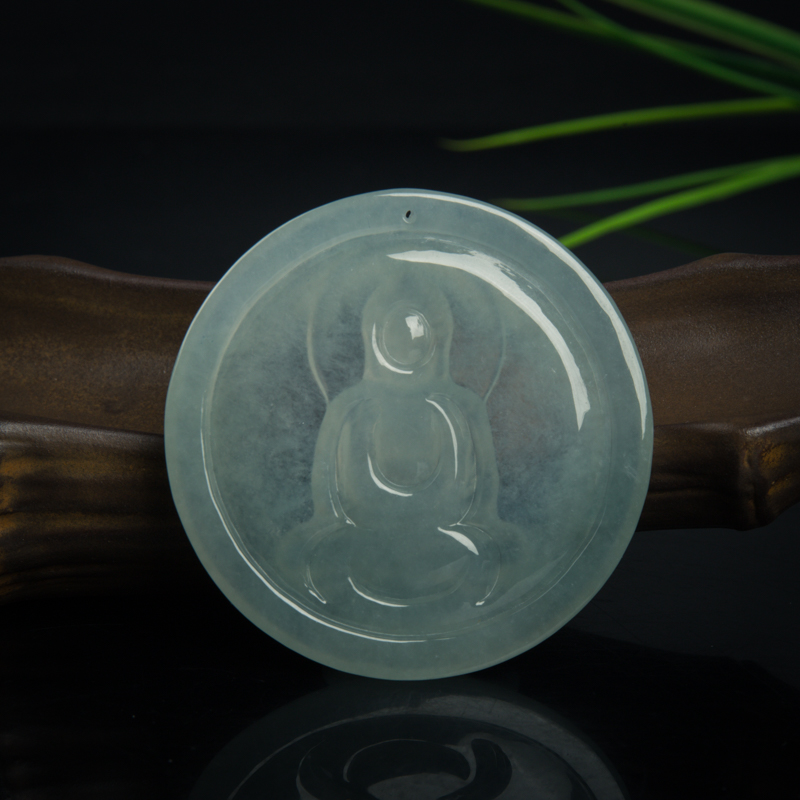 缅甸糯冰种翡翠大日如来吊坠-红掌柜